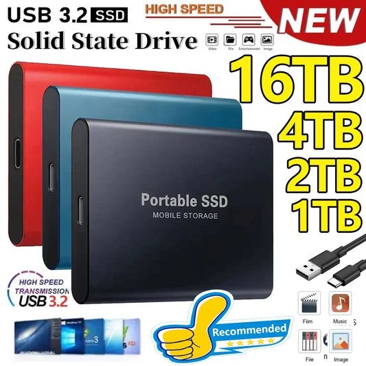 Portable SSD 4TB High Speed External Hard Drive 16TB USB 3.1 Hard Disk Mass 1TB Original Solid State Drives for Laptop/PC/MAC