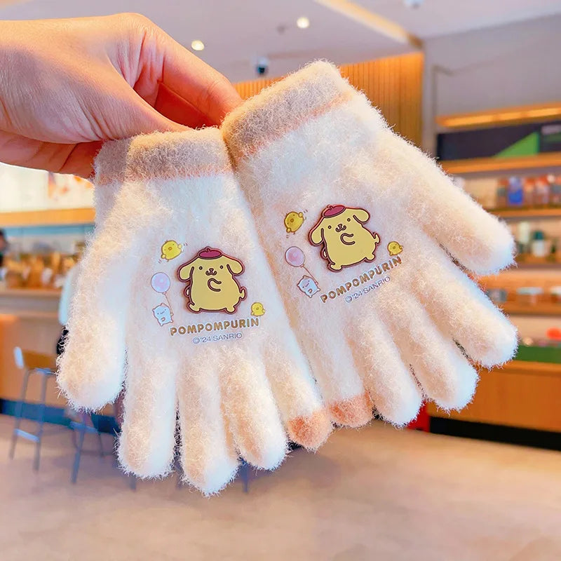 Sanrio Gloves Kawaii My Melody Kuromi Cold-Proof Winter Finger Gloves Plush Screen Touch Warm Children Toddler Christmas Gifts