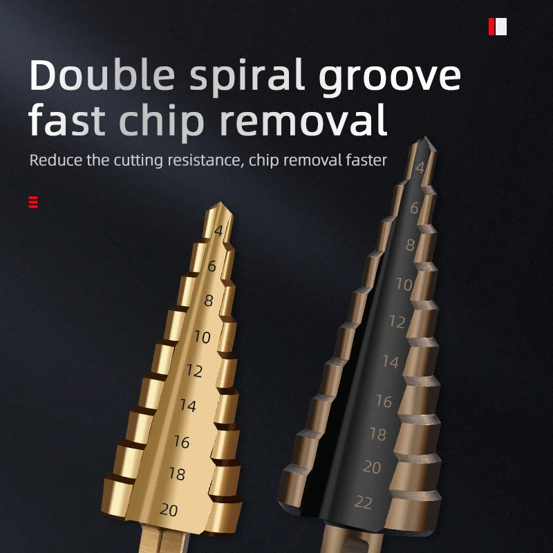 HSS Straight Fluted Pagoda Step Drill 3Pcs  5Pcs 6Pcs Cloth Bag Hex Shank Reamer Bit Set Titanium Coated Wood Metal Hole