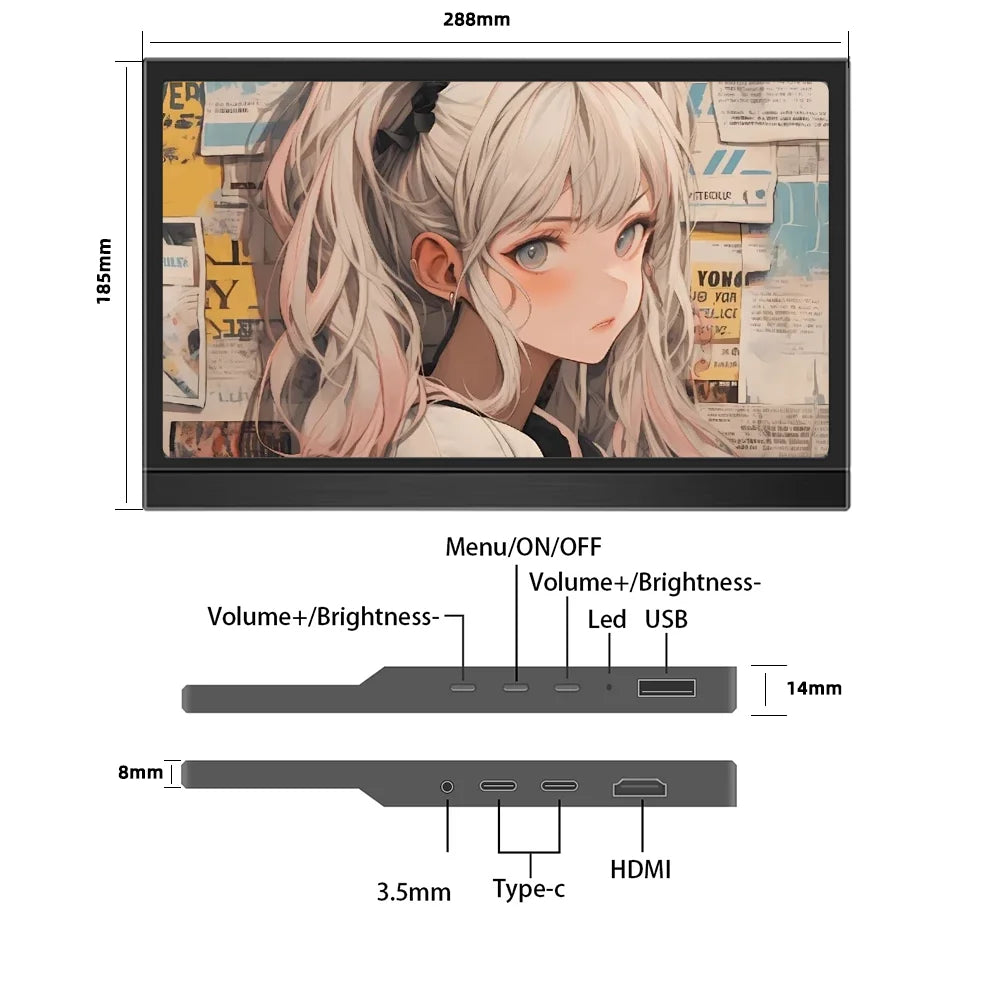 Protable Monitor 11.6/13.3 Inch 1366x768 60Hz Secondary Monitor With Hidden Bracket Compatible HDMI for Laptop Computer Display