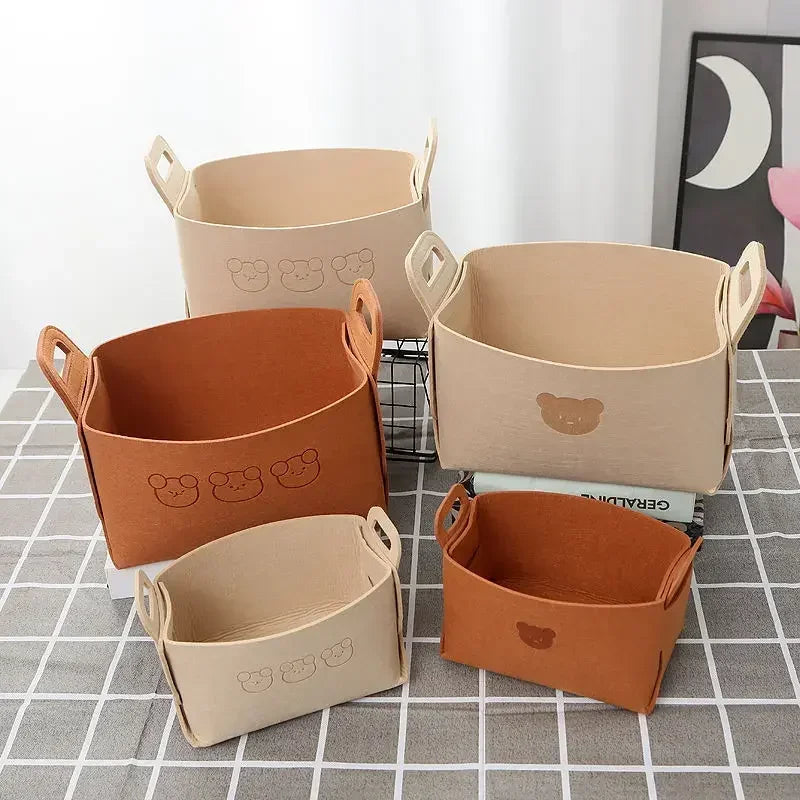 1-10PCS Bear Felt Snacks & Toys Storage Basket Large Capacity Collapsible Clothes Storage Box Desktop Sundry Organiser