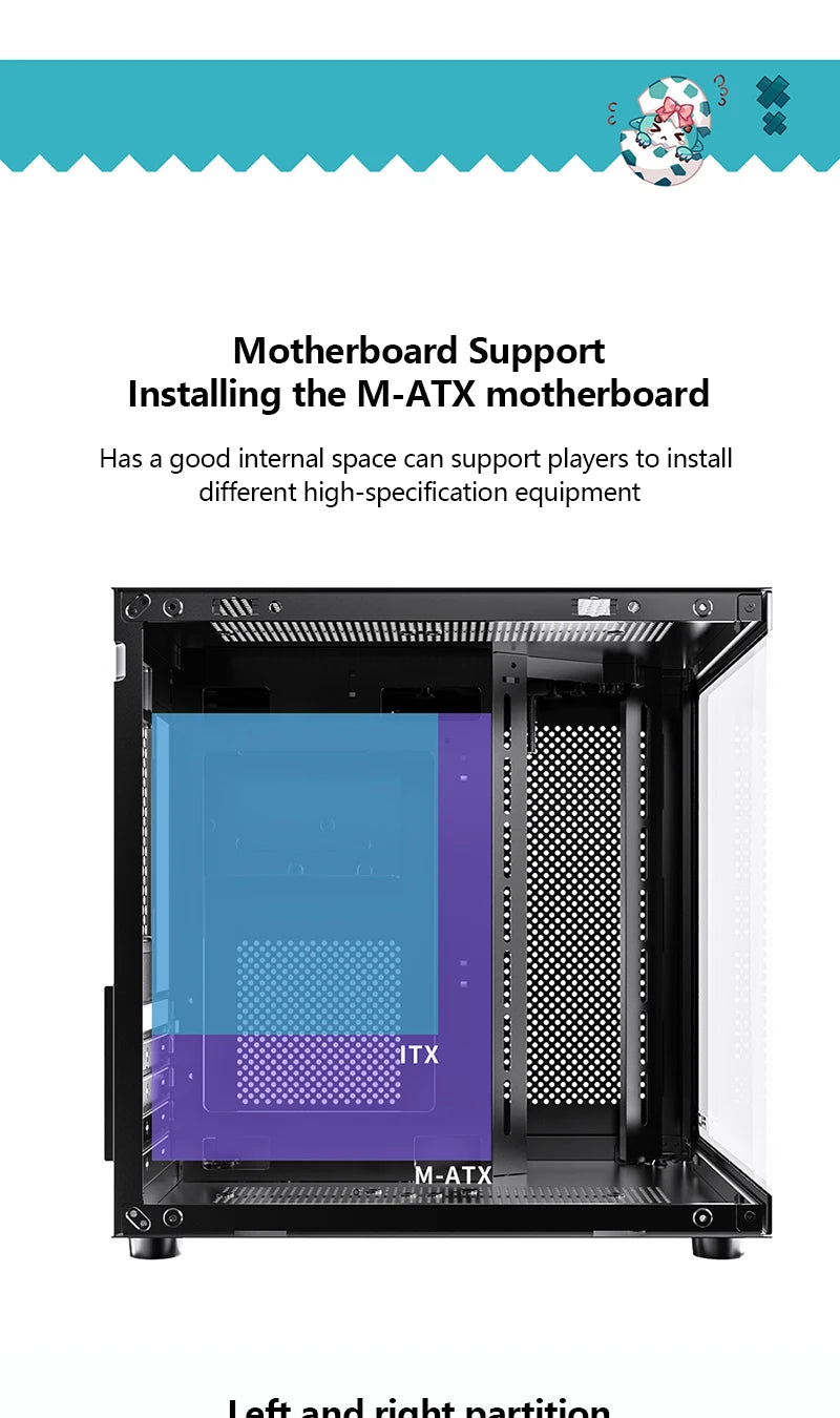 PADO YL Pc Case Sea view Room M-ATX Desktop Computer Main Chassis Without A-pillar Double-Sided Tempered Glass PC gamer cabinet