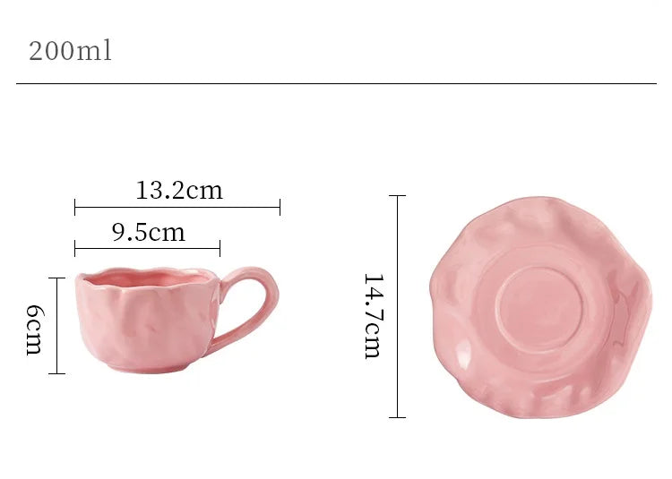 200ml Black Red Macaroon Creative Hand Squeezed Pinched Ceramic Coffee Mug Cup With Saucer For Cafe Restaurant Table Decor 1 PC