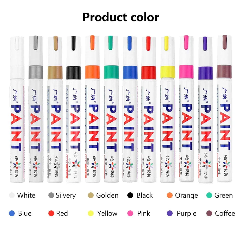 6 Pcs Colorful Permanent Paint Marker Waterproof White Markers tire tread rubber fabric Paint metal 12 Colors Paint Marker Pens