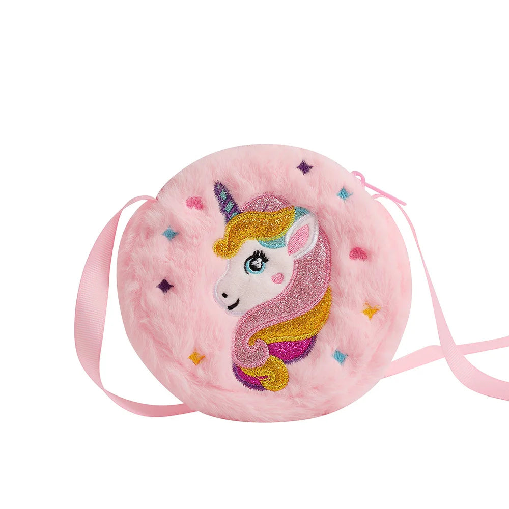 2 PC Cartoon Unicorn Crossbody Bag Children Cute PlushShoulder Bag Girls Small Backpack Suitable For School Holiday Gifts