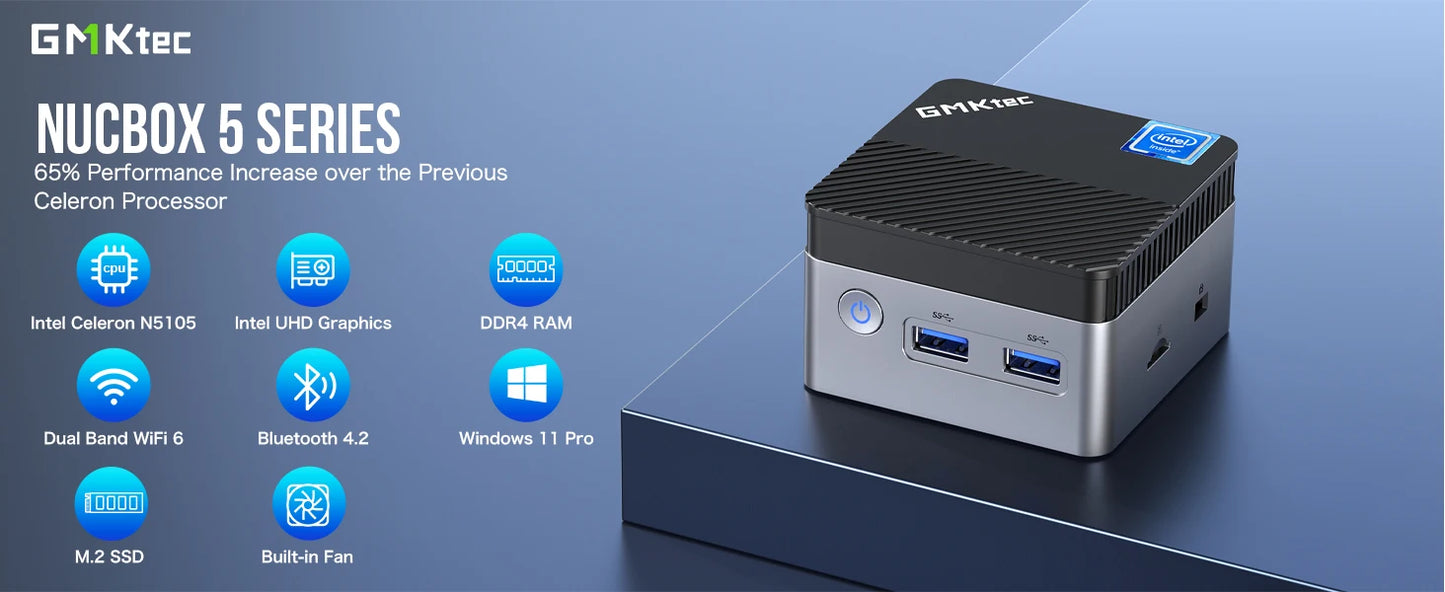 GMKtec KB5 Mini PC Intel Celeron N5105 Windows 11 Pro 4K Mini PC DDR4 8GB RAM 128GB ROM WiFi5 BT4.2 Desktop Computer Work