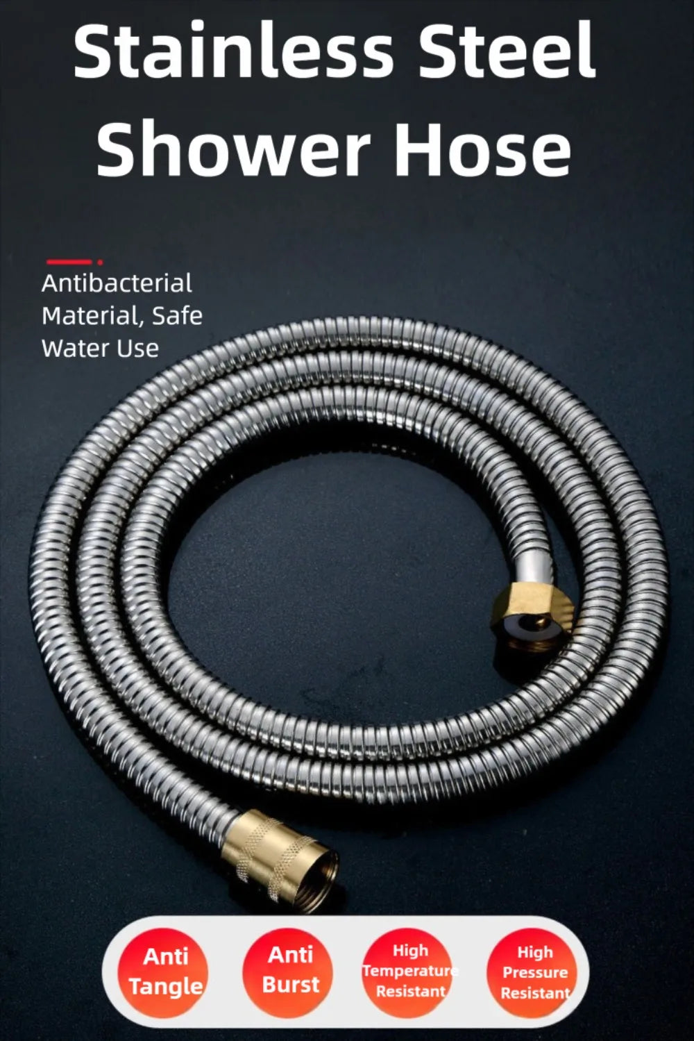 Stainless Steel Shower Hose Brass Nut Explosion-proof Extension Tube High Pressure Reinforced Handheld Shower Head Hose Bathroom