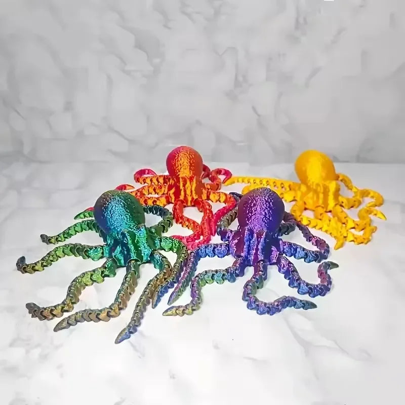 1PC 3D Printed Octopus Figurine Vibrant Jointed Body Decorative Toy for Bookshelf Living Room Office Cabinet Tabletop