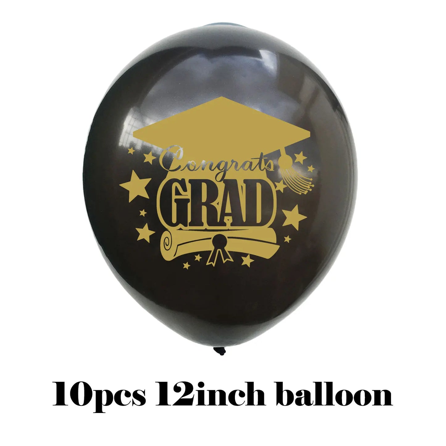 10pcs Congratulation Balloons Gold Black Latex Balloon with Confetti Graduation Party Decoration Supplies 2024 Grad Gift