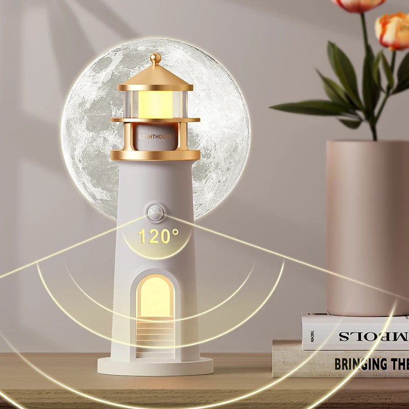 Floating Moon Lamp Projection Lighthouse Lamps Night Light Remote Control Bluetooth Speakers Motion Sensor Light Room Decor Gift
