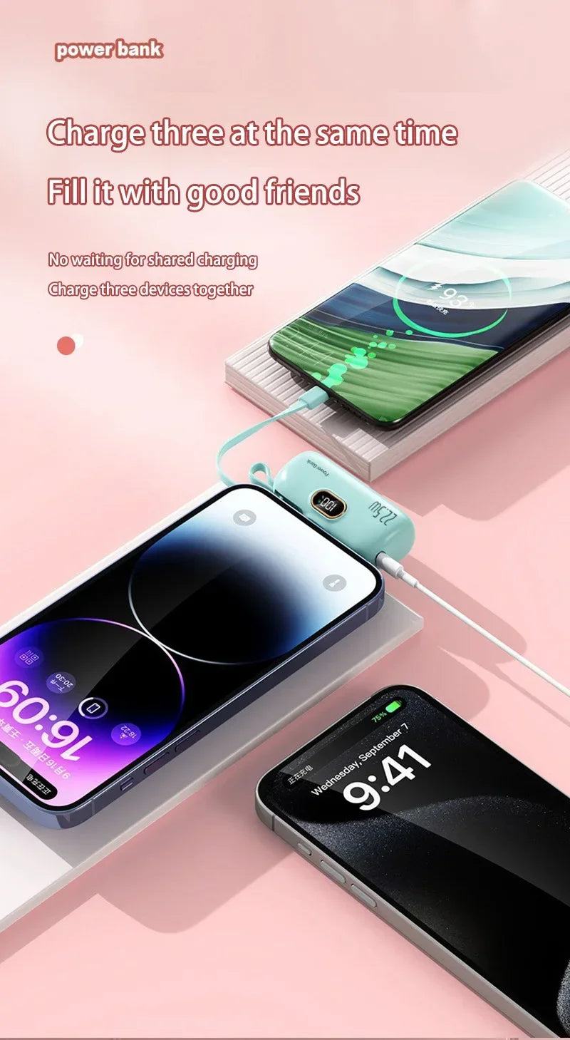30000mAh Capsule Power Bank Fast Charging Portable Mobile Power Supply Emergency Mini External Battery For Type-C iPhone Android
