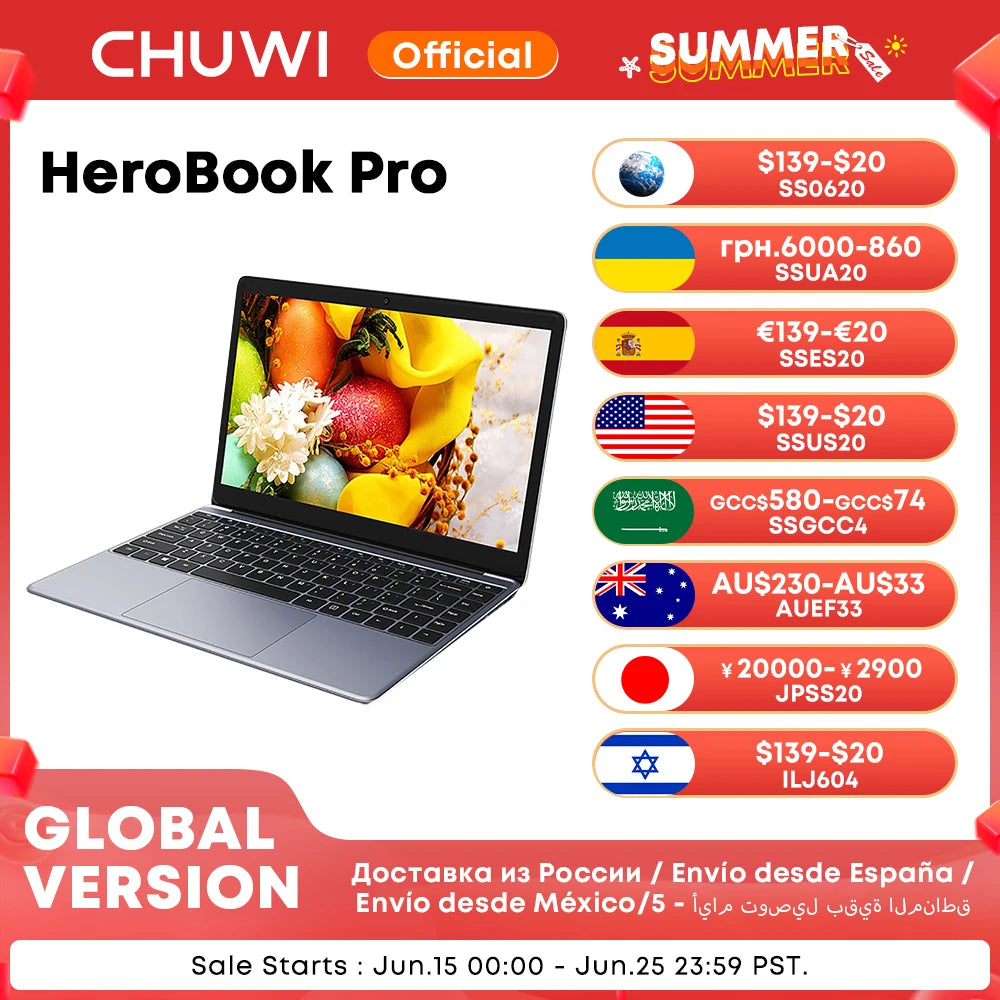 CHUWI Herobook Pro / Herobook Plus Laptop Windows 11 Laptop 14.1inch / 15.6inch FHD Intel N4020 LPDDR4 8GB 256GB SSD Computer PC