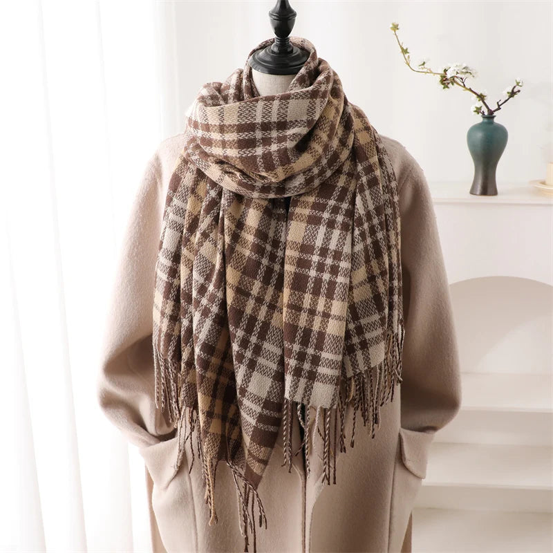 Warm Cashmere Blanket Women Travel Winter Scarf Fashion Plaid Pashmina Thick Shawl Wraps With Tassel Casual Bufanda Poncho New