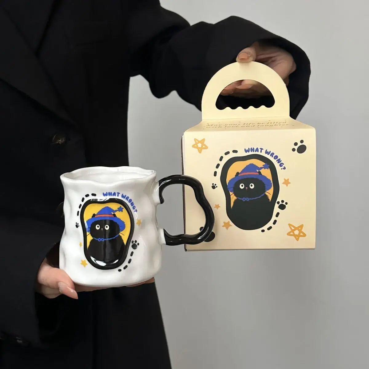 Irregular Cat Ceramic Mug, Birthday Gift Cup for Girlfriends and Girls, Creative Party Souvenir Gift Box Packaging Drinkware