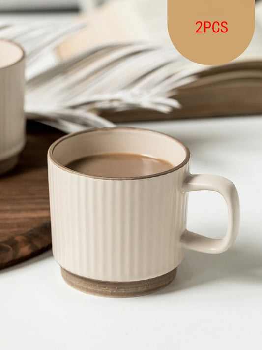 2PCS 250ML Antique Relief Mug Ceramic Water Cup Coffee Cup Household Water Cup Coffee Shop Milk Cup