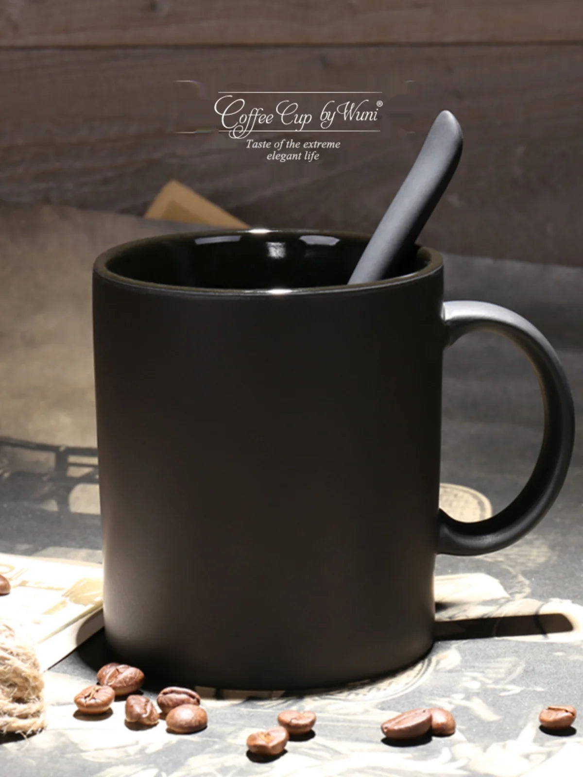 400/420/450/520ml European Ceramic Black Matte Large Capacity Mug High End Creative Simple Matte Coffee Cup with Spoon Water Cup