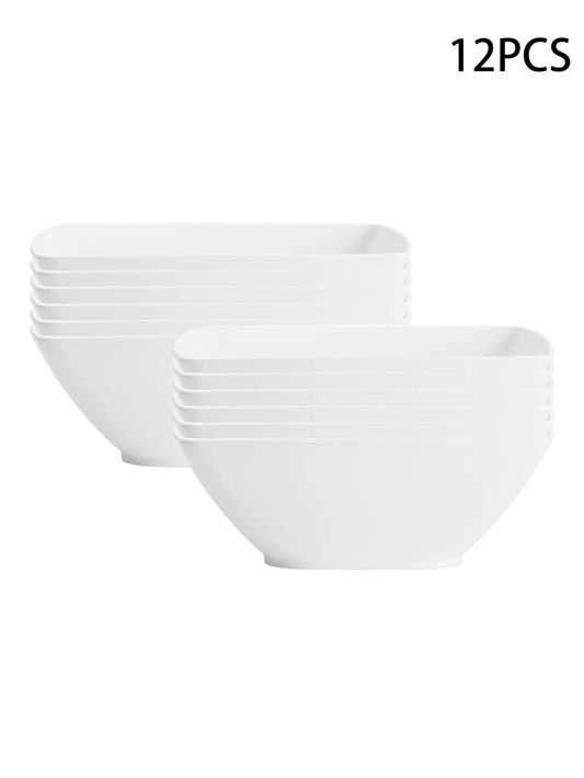 2/6/12pcs Large size plastic white square bowl reusable household plastic tableware can be used for soup noodles oatmeal salad