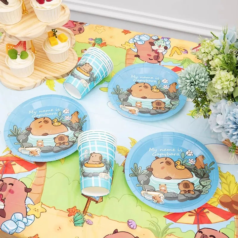 Capybara Birthday Party Decorations Tableware Set Cups Plates Napkins Tablecloth Straws Capybara Balloons Toy Girls Party Favors