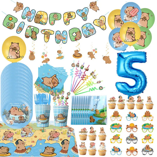 Capybara Birthday Party Decorations Tableware Set Cups Plates Napkins Tablecloth Straws Capybara Balloons Toy Girls Party Favors