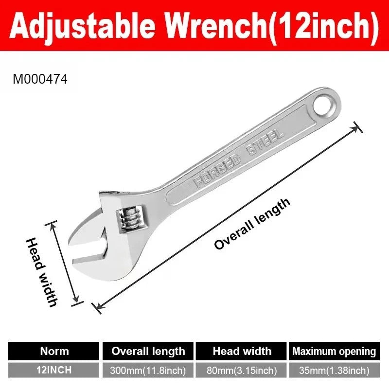 Adjustable Wrench Large Openin Long Handle Universal Spanner Clamp Wrench CR-V Steel Mechanical Workshop Hand Repair Tools