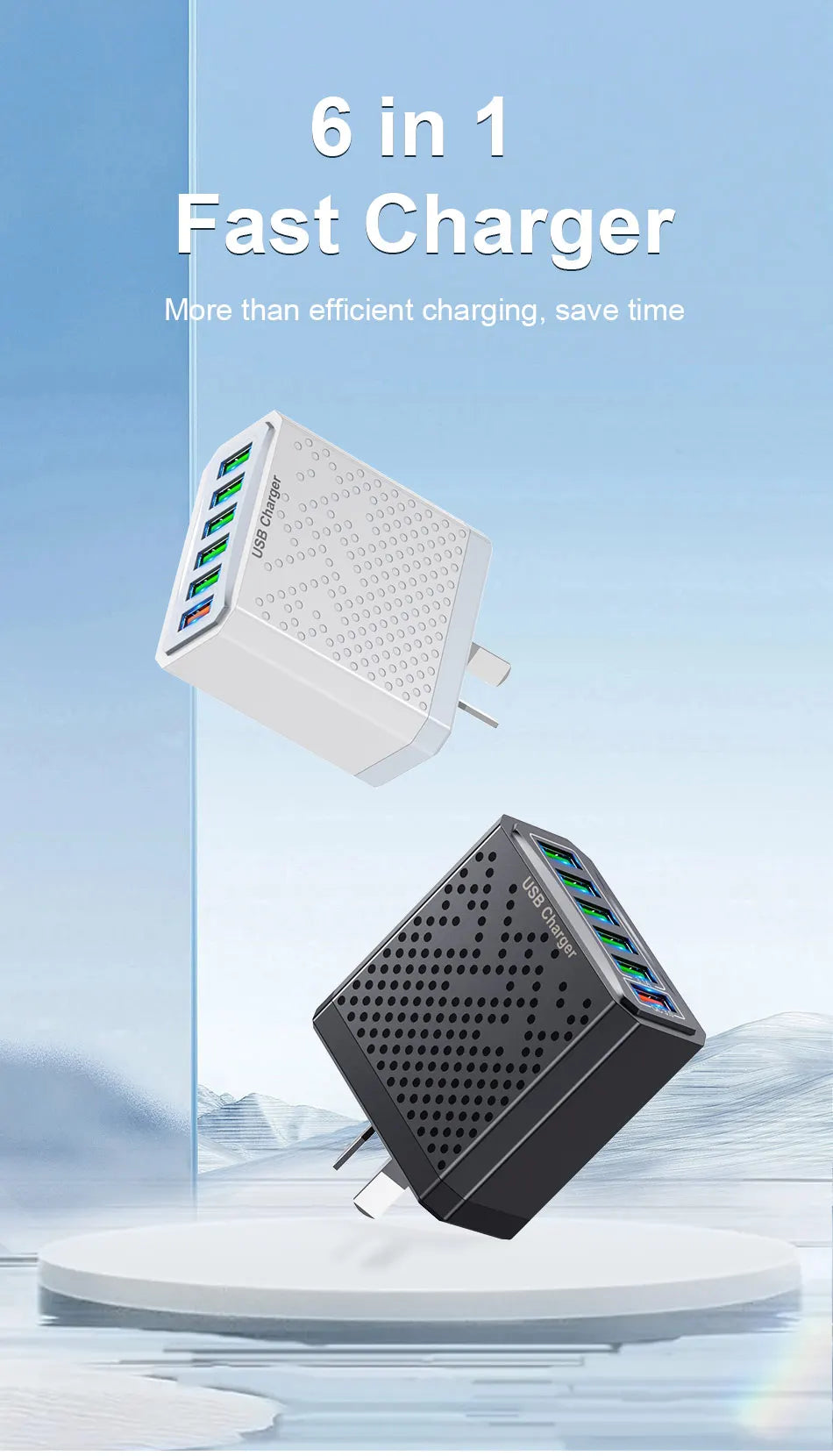AU Plug Fast Charger 6 IN 1 6 Ports Multii Charger USB Fast Charging Charger 3.1A QC3.0 Quick Charger Adaper Australian Charger