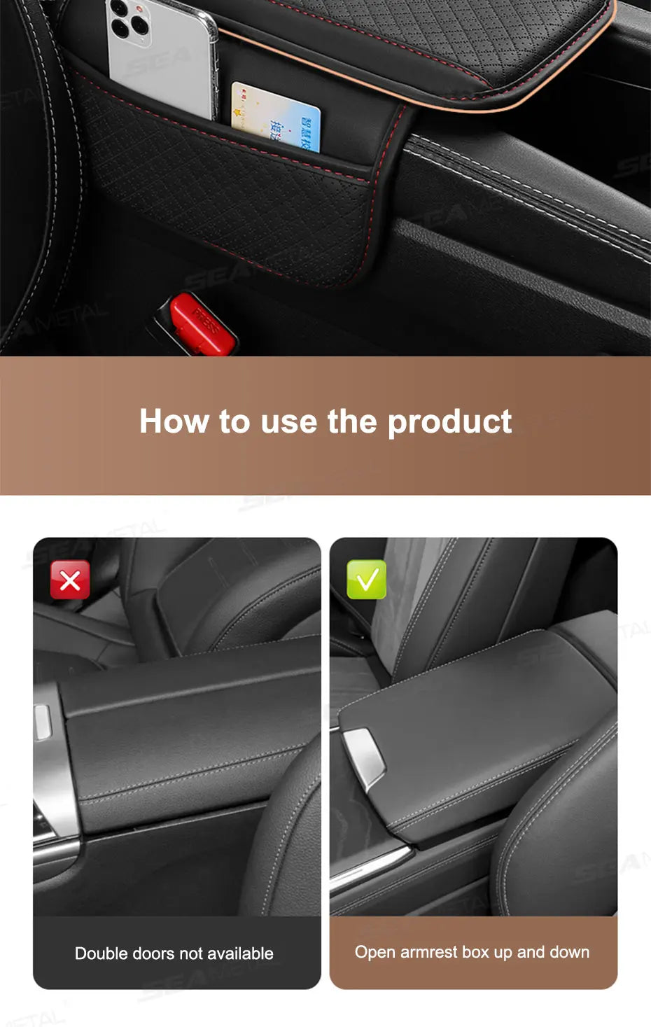 BLALION Leather Car Armrest Box Pad Memory Foam Center Console Arm Rest Protector Cover with Storage Pocket Elbow Rest Cushion