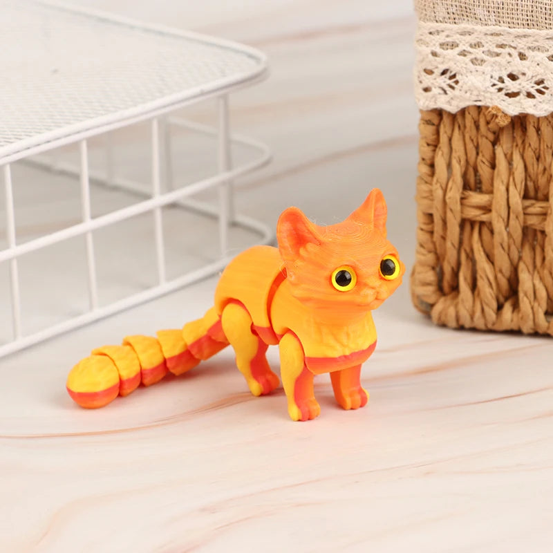 High Quality 1 Piece 3D Printed Cute Kitten With Movable Tail Joint Children's Gift Toy Model Car Ornament