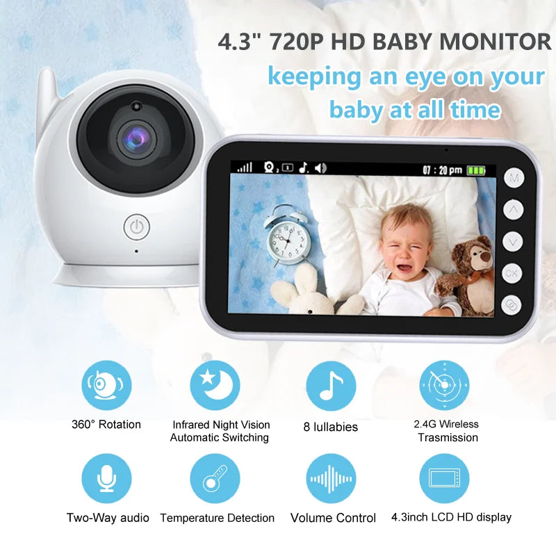 4.3 Inch Baby Monitor with 2000mAh Long Battery Life Video Wireless Camera and Audio Intercom Auto Night Vision Kids Babysitter