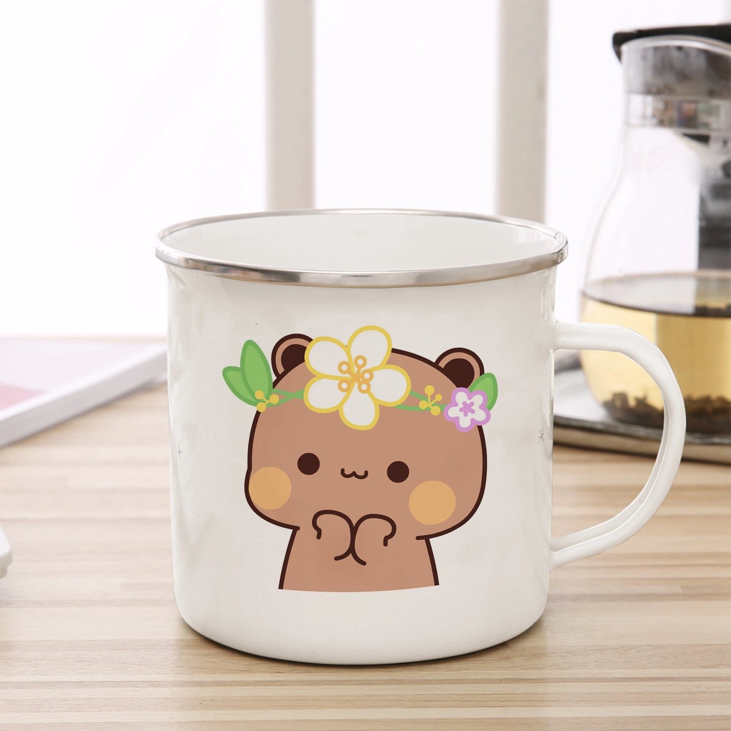 Cartoon Milk Mocha Bear Boob and Doodle Enamel Cup Coffee Tea Cup Cute Animal Breakfast Dessert 11oz Milk Water Cup Couple Gift