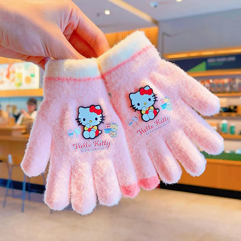 Sanrio Gloves Kawaii My Melody Kuromi Cold-Proof Winter Finger Gloves Plush Screen Touch Warm Children Toddler Christmas Gifts