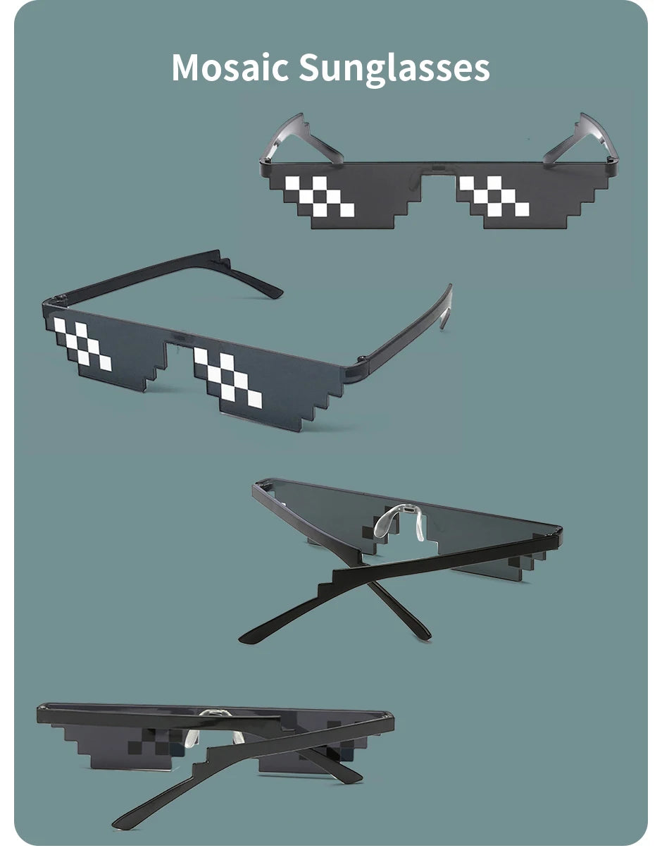 2Pcs Mosaic Sunglasses Cool Party Vintage Shades Eyewear For Men Pixelated Sunglasses Funny Women Glasses