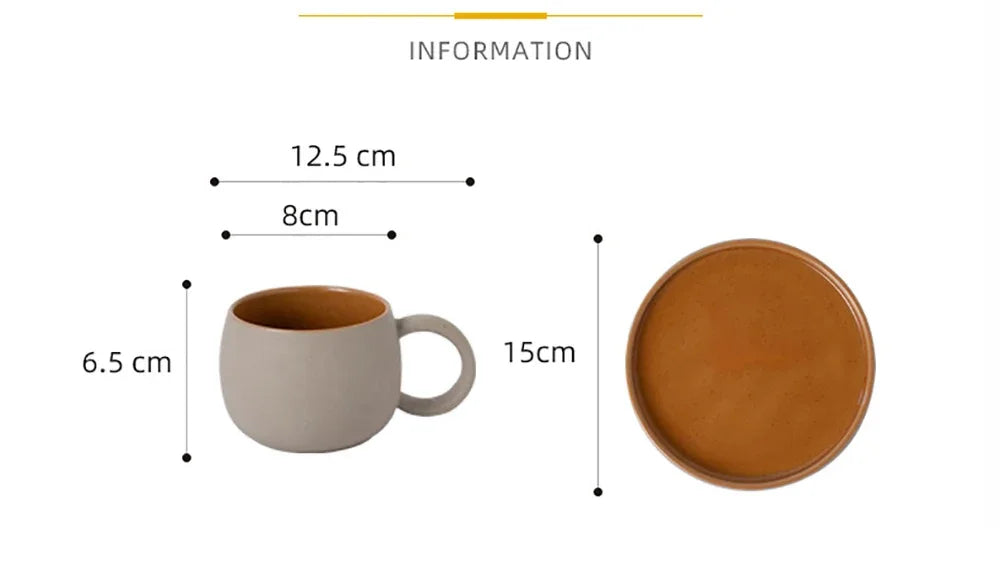 Pottery Mug For Latte Cappuccino Milk Juice Cocoa Cups With Dish 300ml
