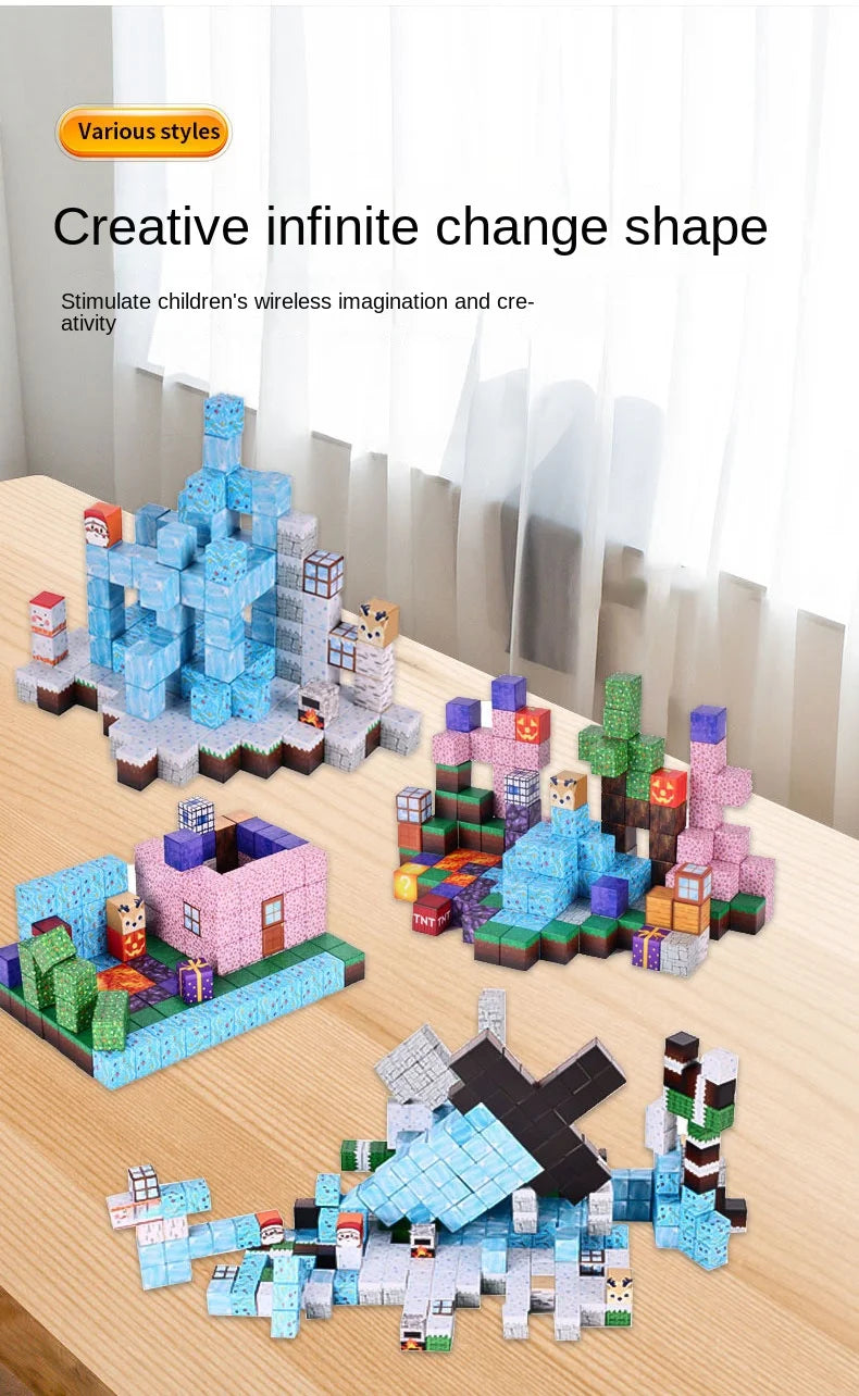 New Magnetic Blocks-Build Mine Magnet World Set for Boys Girls, Sensory Construction Toys for Toddlers Christmas Gifts
