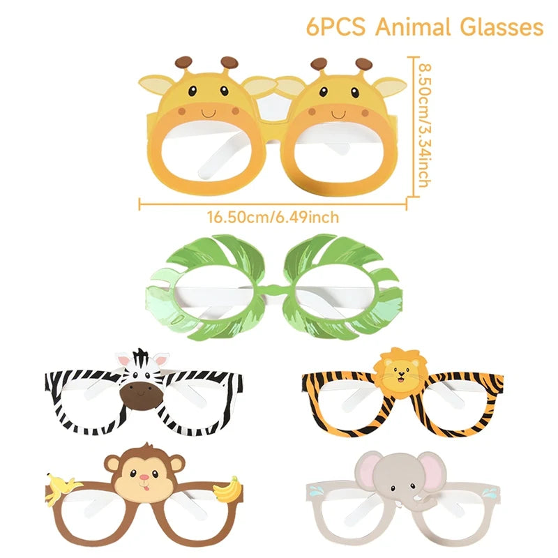 6pcs Paper Glasses Jungle Animals Birthday Party Decoration Kid Funny Masks Safari Theme Animal Party Supplies Photo Baby Shower