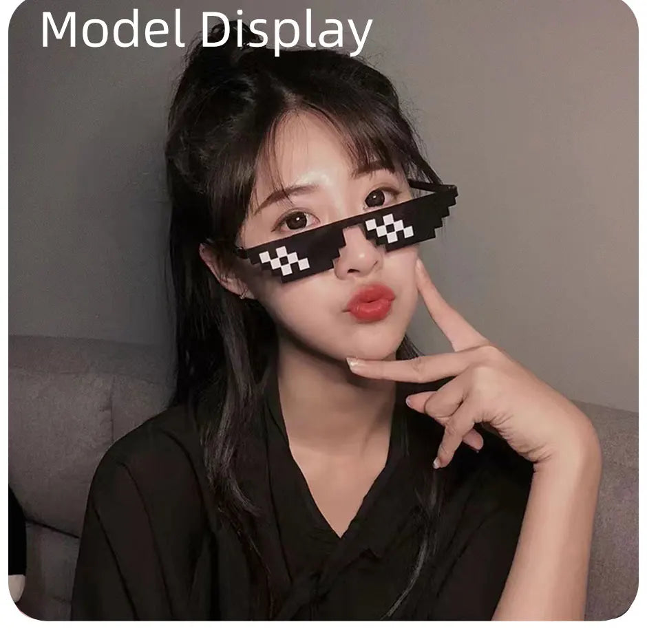 2Pcs Mosaic Sunglasses Cool Party Vintage Shades Eyewear For Men Pixelated Sunglasses Funny Women Glasses