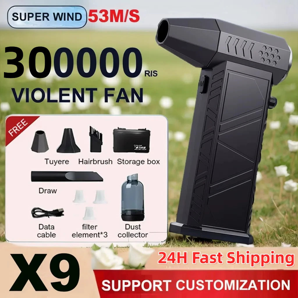 Turbo Fan Upgrade New X9 Rechargeable Blower 300000RPM Brushless Air Blower Turbo Jet Fan Portable Dust Blower Electric Dryer