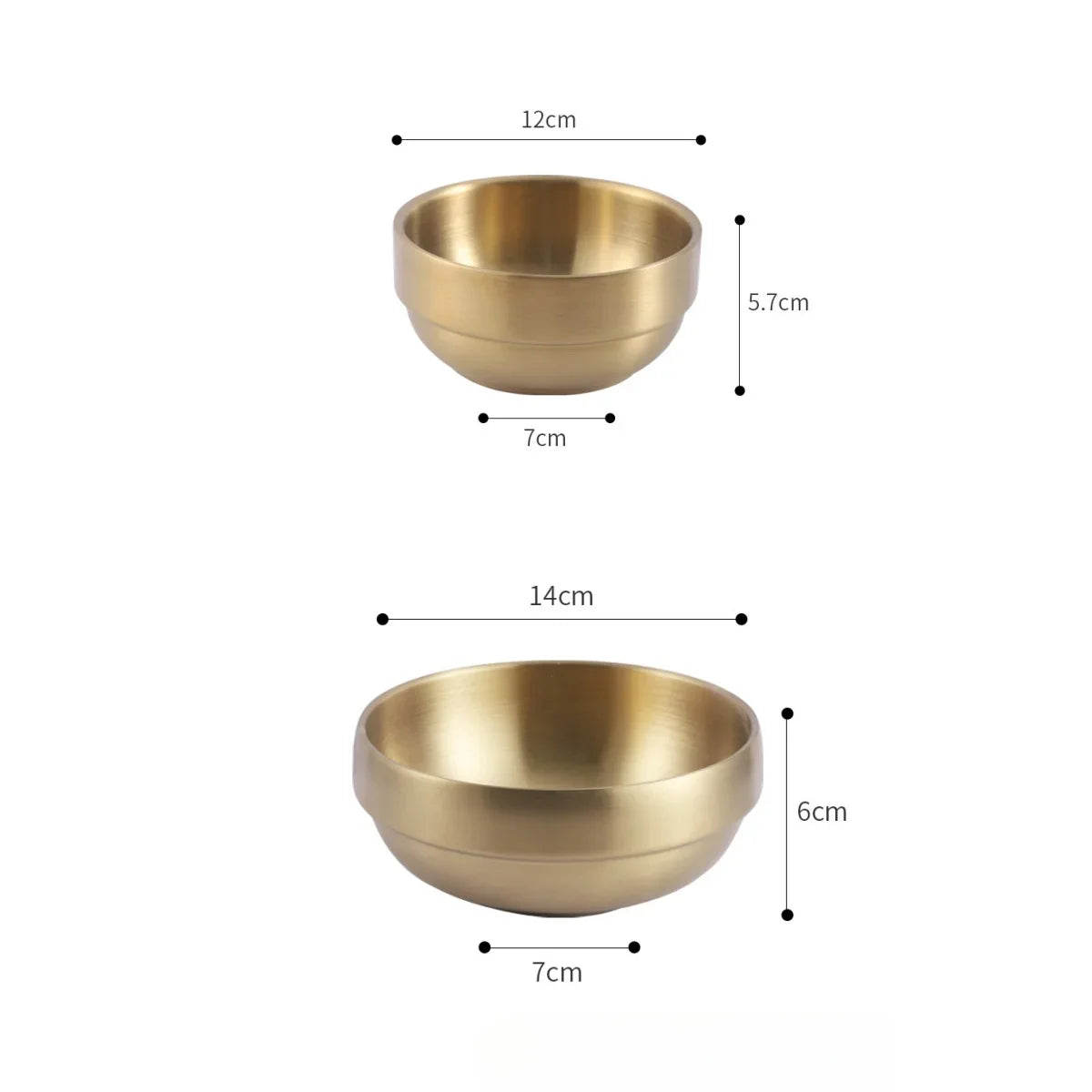Korean Style Gold Double-layer 304 Stainless Steel Rice Bowl Serving Kimchi and Soup