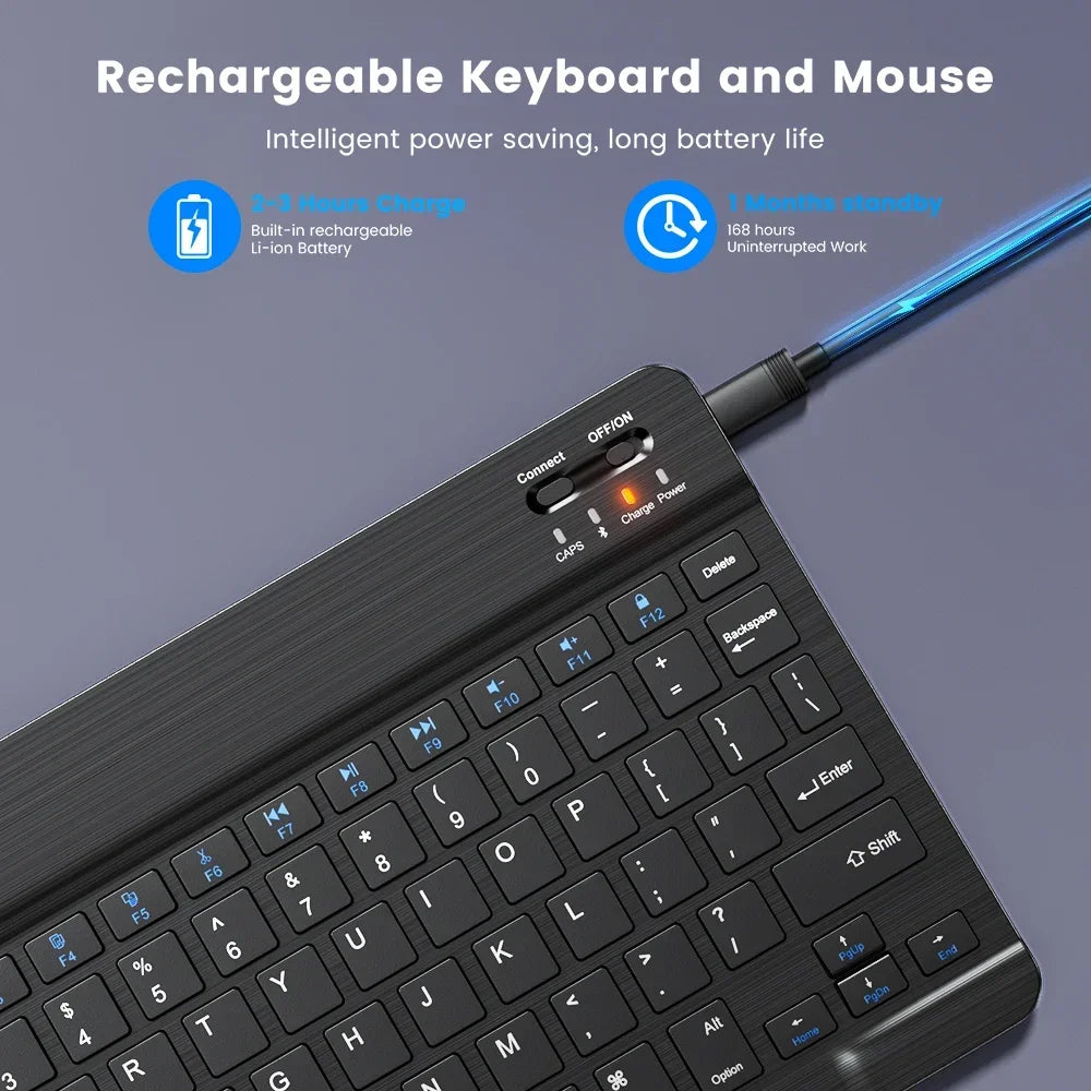Rechargeable Bluetooth-compatible Keyboard Ultra-Slim Wireless Mouse Keyboard Set for Android Windows Tablet iPhone iPad