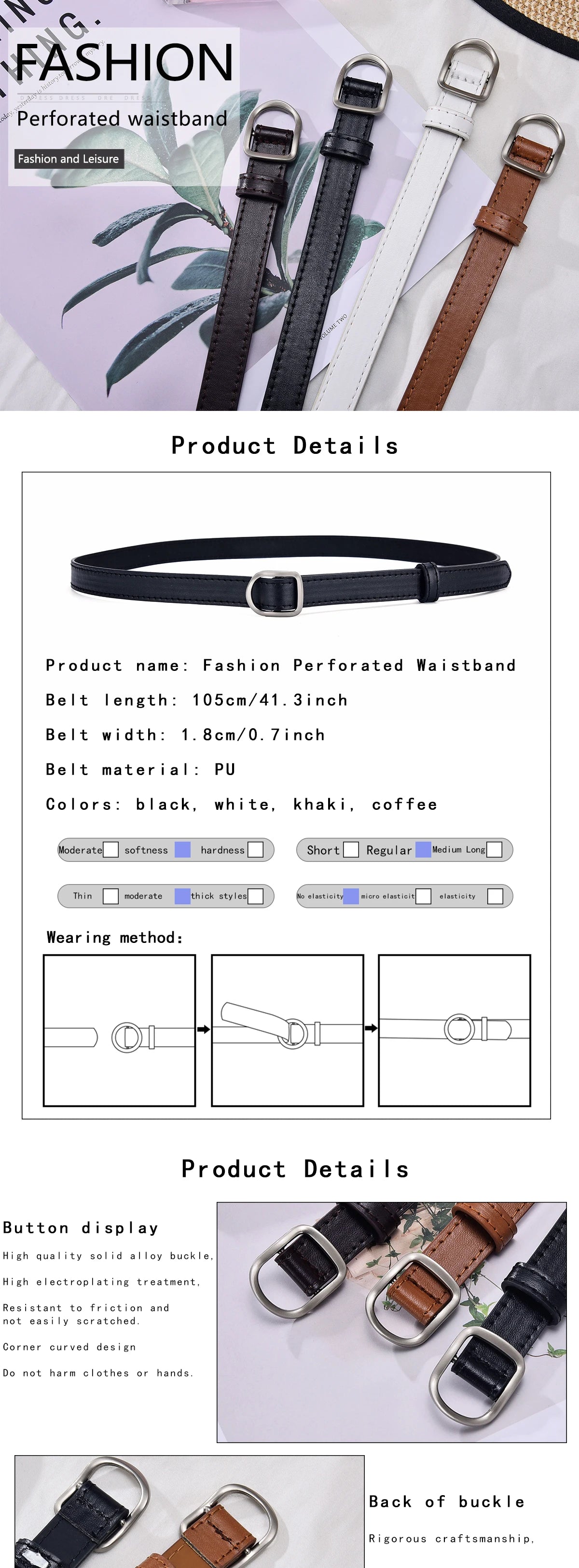 Lazy Belt Casual Simple Perforated Women'S Belt Paired With Jeans Men'S Belt Pu Leather Belt