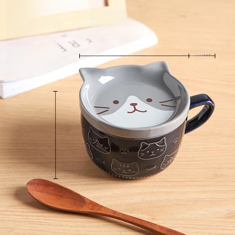 Japanese Sle Cerc Couple Mugs with Lid Dog And  Design Breakfast Cups Hand-Painted Animal Patterns 350ml Capaci