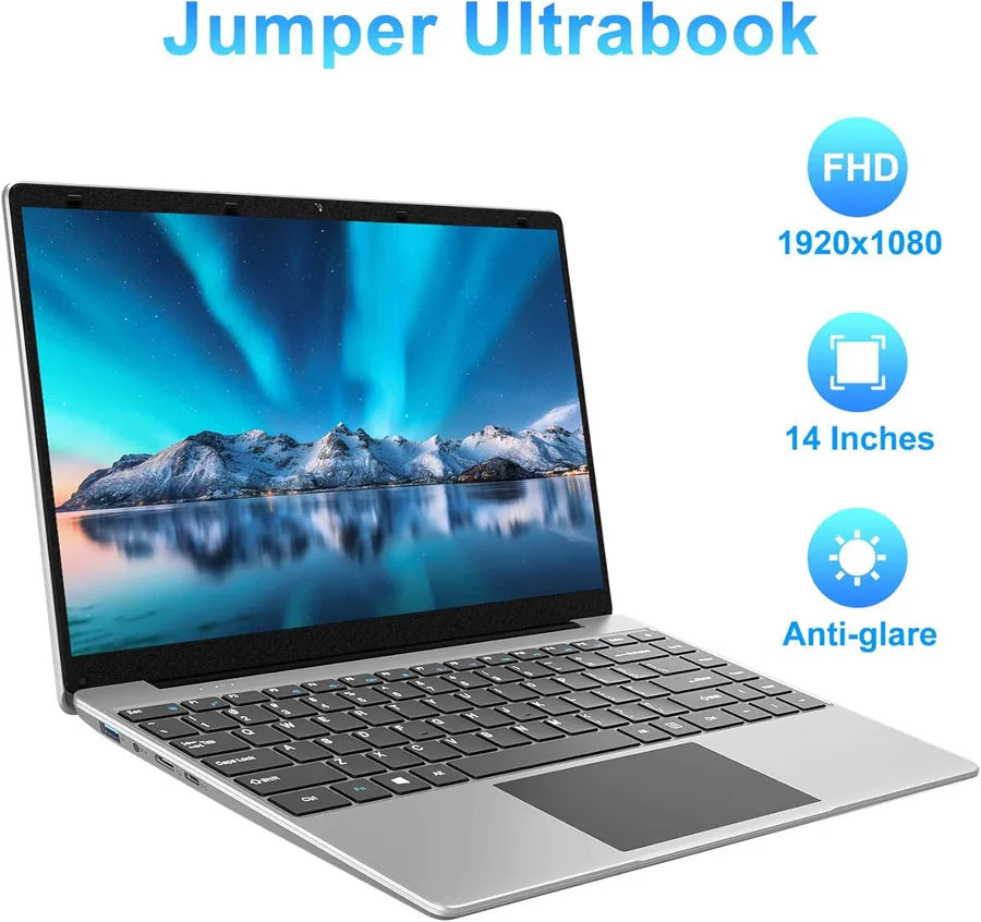 14 Inch  Windows 11 Computer Laptop PC 12GB LPDDR4 RAM 256GB SSD ROM  4-Core Processor WIFI 1080p FHD IPS Screen with Celeron