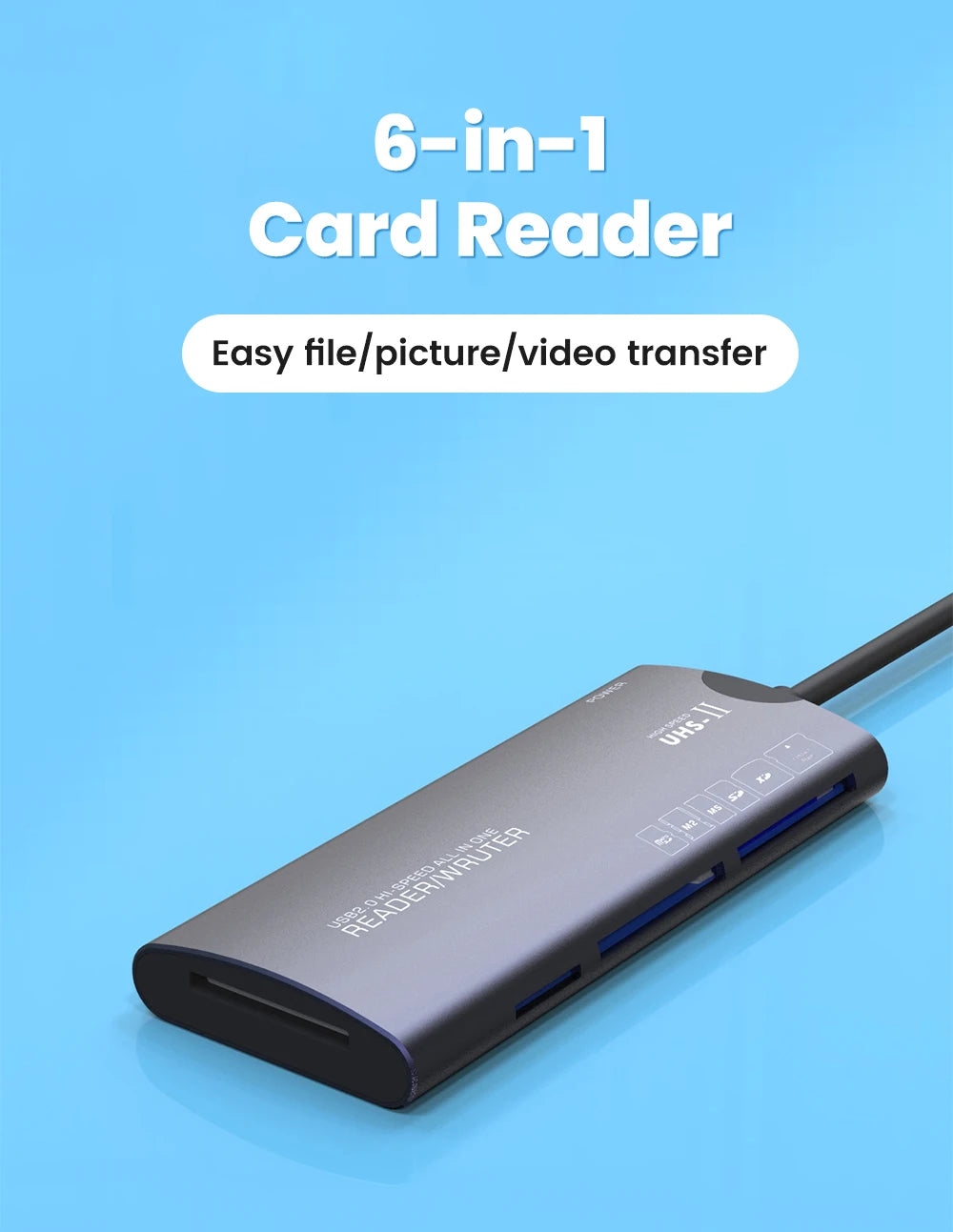 6 in 1 USB2.0 Multifunctional Reader SD/TF/XD/CF/M2 Memory Card Adapter Suitable For Cameras Computers High-speed Data Transfer