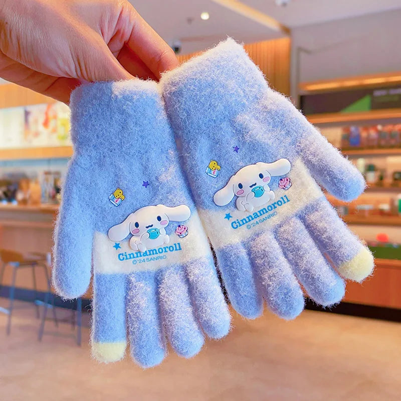 Sanrio Gloves Kawaii My Melody Kuromi Cold-Proof Winter Finger Gloves Plush Screen Touch Warm Children Toddler Christmas Gifts
