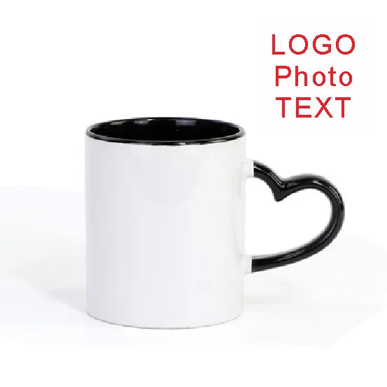 DIY Customized 350ML 12oz Ceramic Mug Heart Handle Type Personalized Print Picture Photo LOGO Text