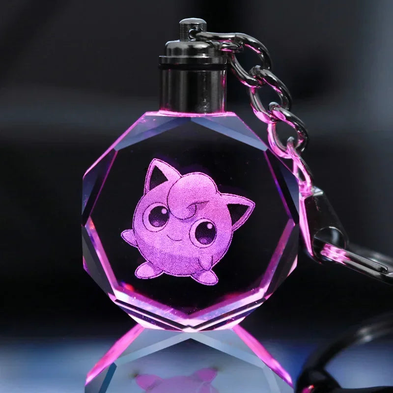 Pokemon Pikachu 3D Luminous Keychain Charizard Mewtwo Figures Toy Crystal Doll Night Light Metal Pendant Kid Birthday Gift