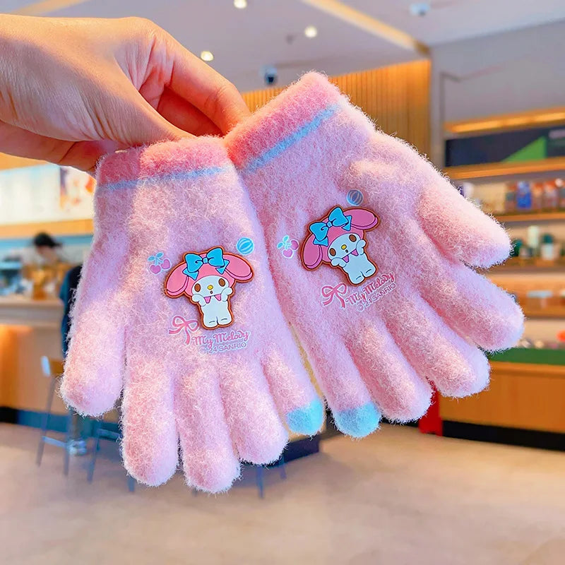 Sanrio Gloves Kawaii My Melody Kuromi Cold-Proof Winter Finger Gloves Plush Screen Touch Warm Children Toddler Christmas Gifts