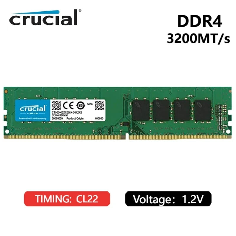 Crucial RAM DDR4 8GB 16GB 32GB 4GB 3200MHz 2133MHz 2400MHz 2666MHz PC4-19200 288-Pin For Desktop Memory PC Computer Moudle