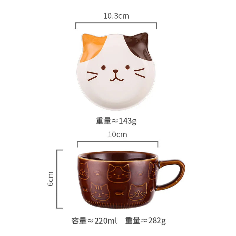 Japanese Ceramic Cartoon Animal Mug Cute Home Breakfast Mug Office Coffee Mug Couple Water Cup With Lid