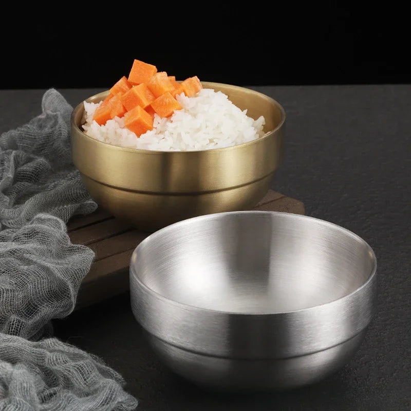Korean Style Gold Double-layer 304 Stainless Steel Rice Bowl Serving Kimchi and Soup
