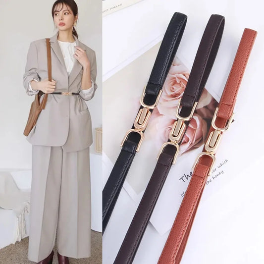 Women's belt-style fashion and simple decorative dress with a fitted waist and versatile black thin belt